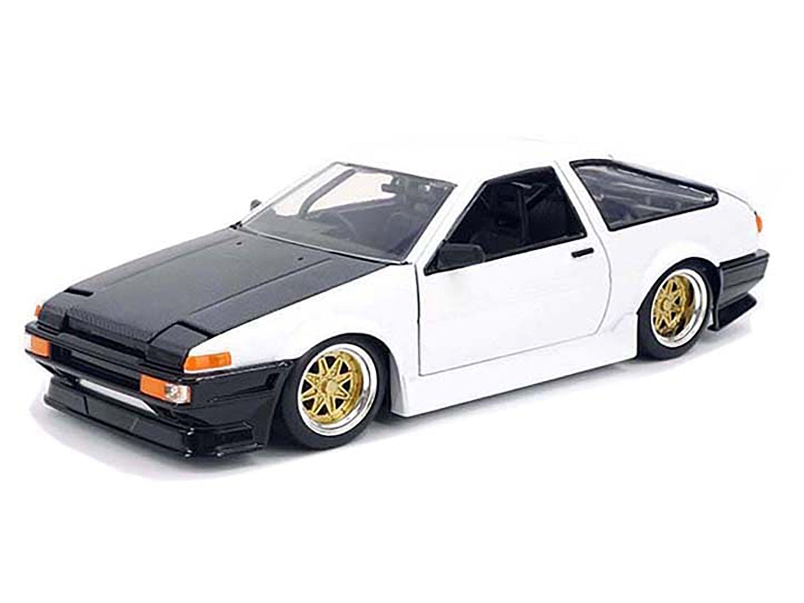 1986 Toyota Trueno (AE86) RHD (Right Hand Drive) White with Black Hood "JDM Tuners" Series 1/24 Diecast Model Car by Jada Jada