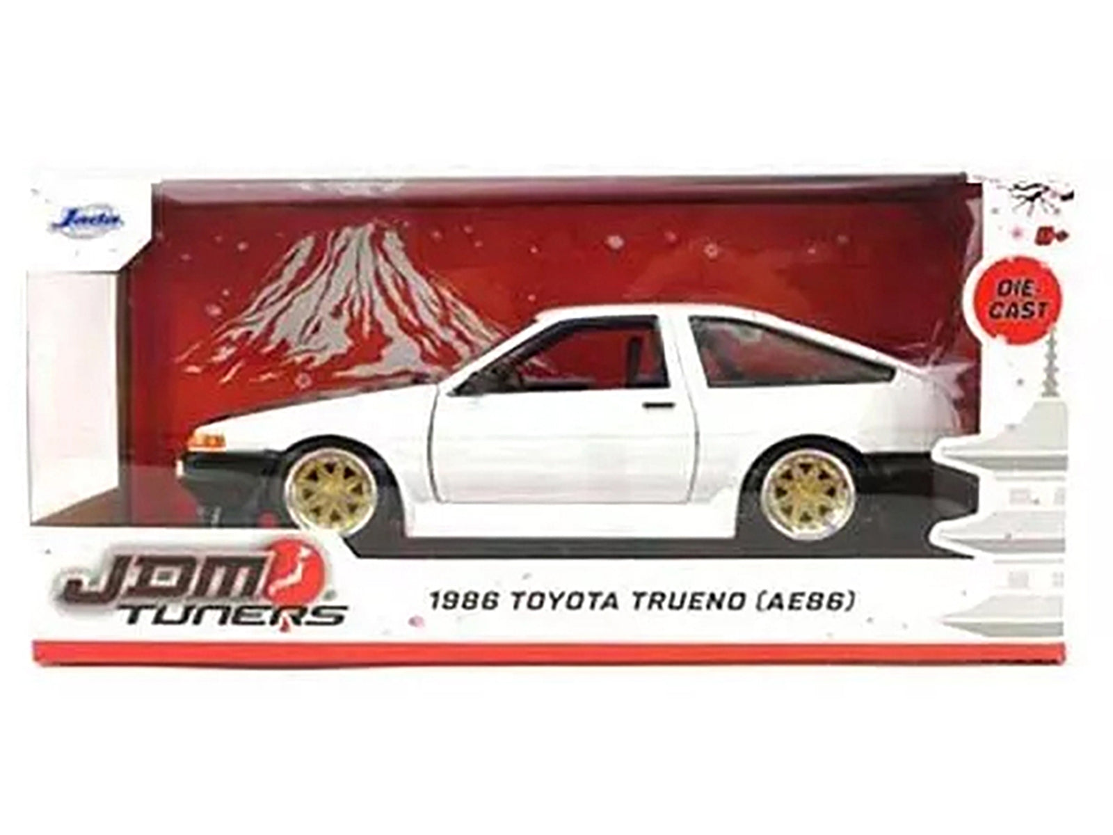 1986 Toyota Trueno (AE86) RHD (Right Hand Drive) White with Black Hood "JDM Tuners" Series 1/24 Diecast Model Car by Jada Jada