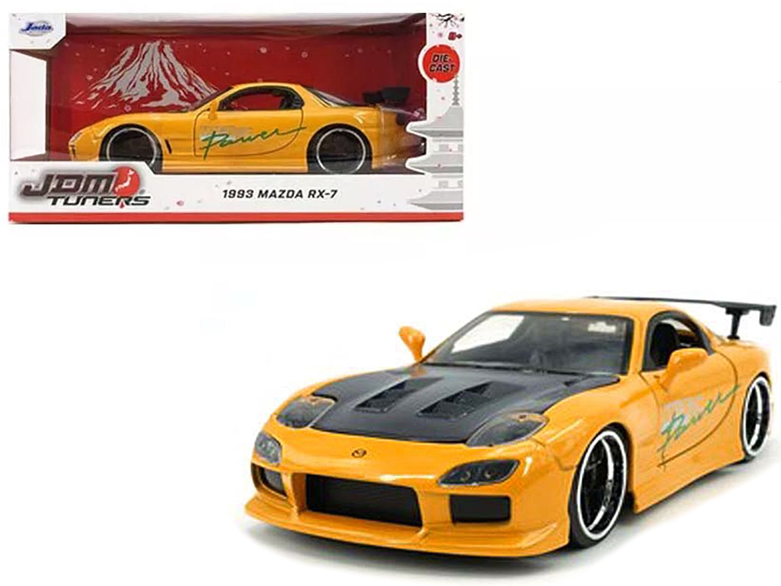 1993 Mazda RX-7 "HKS Power" Yellow with Carbon Hood "JDM Tuners" Series 1/24 Diecast Model Car by Jada Jada