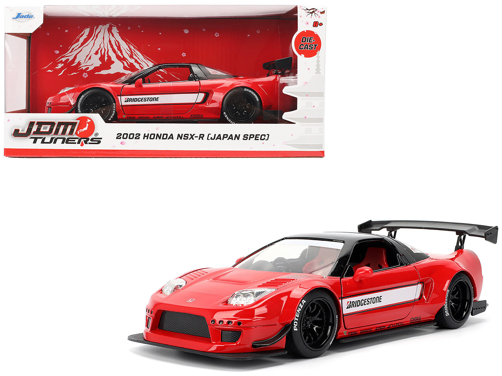 2002 Honda NSX-R RHD (Right Hand Drive) "Bridgestone" Red with Black Top and White Stripes "JDM Tuners" Series 1/24 Diecast Model Car by Jada Jada