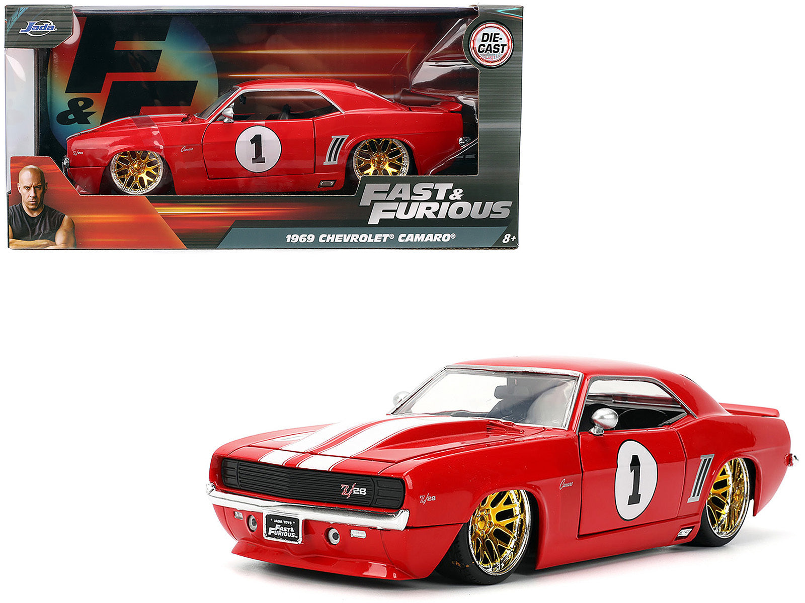 1969 Chevrolet Camaro #1 Red with White Stripes "Fast & Furious" Series 1/24 Diecast Model Car by Jada Jada