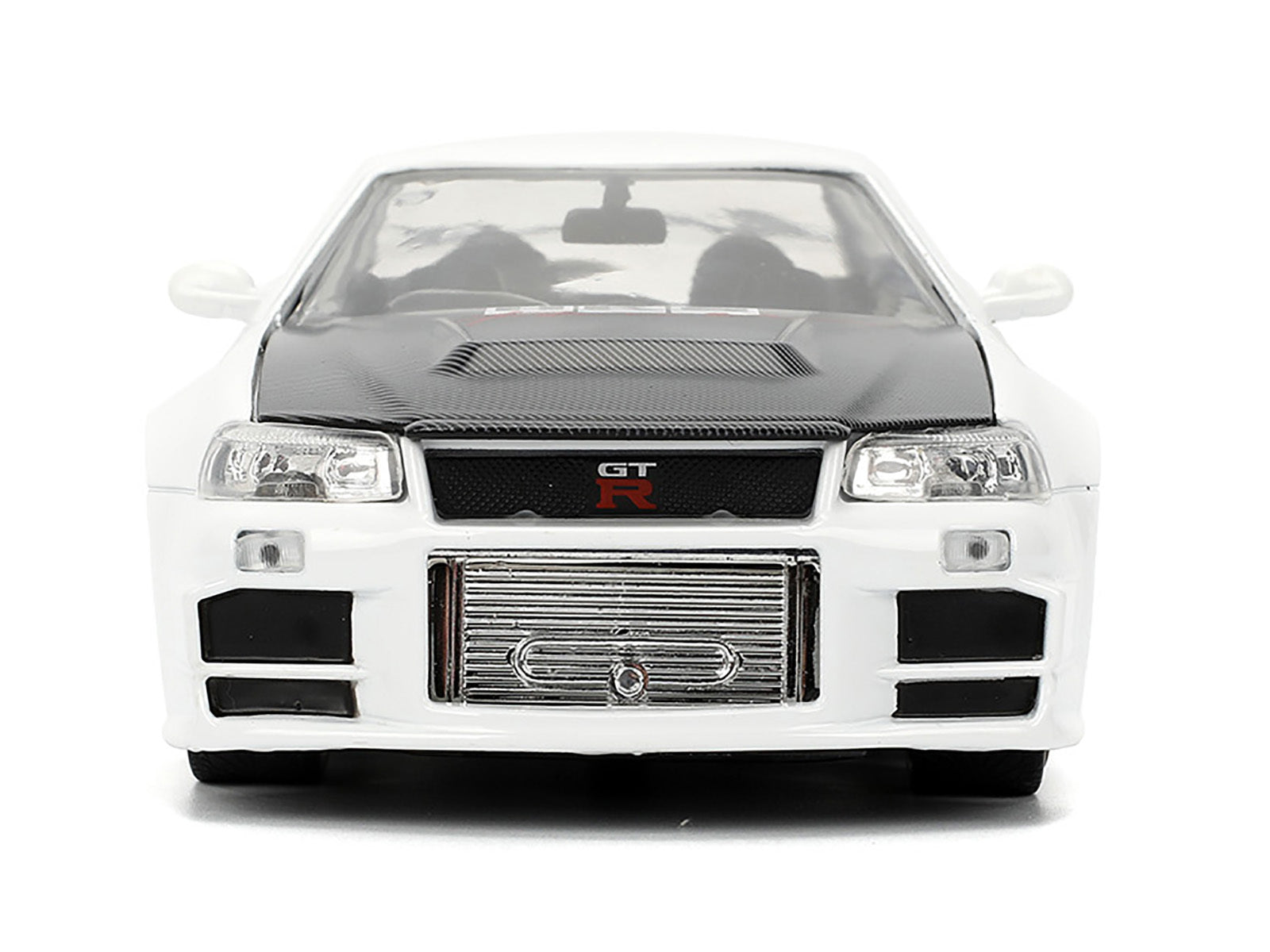 2002 Nissan Skyline GT-R (R34) RHD (Right Hand Drive) "HKS Power" White with Carbon Hood and Graphics "JDM Tuners" Series 1/24 Diecast Model Car by Jada Jada