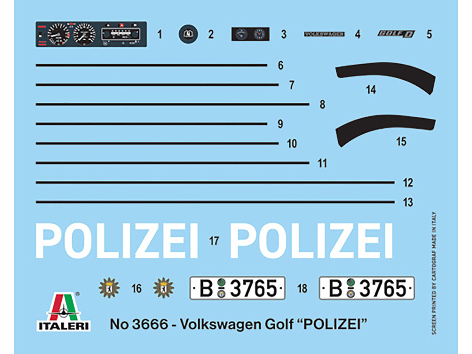 Skill 3 Model Kit 1978 Volkswagen Golf "Berlin Polizei (Police) Department" 1/24 Scale Model by Italeri Italeri