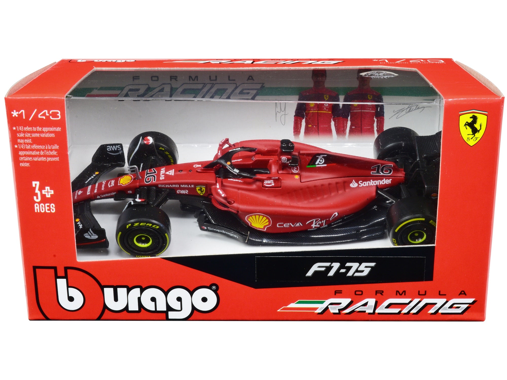 Ferrari F1-75 #16 Charles Leclerc "Ferrari Racing" Formula One F1 World Championship (2022) "Formula Racing" Series 1/43 Diecast Model Car by Bburago Bburago