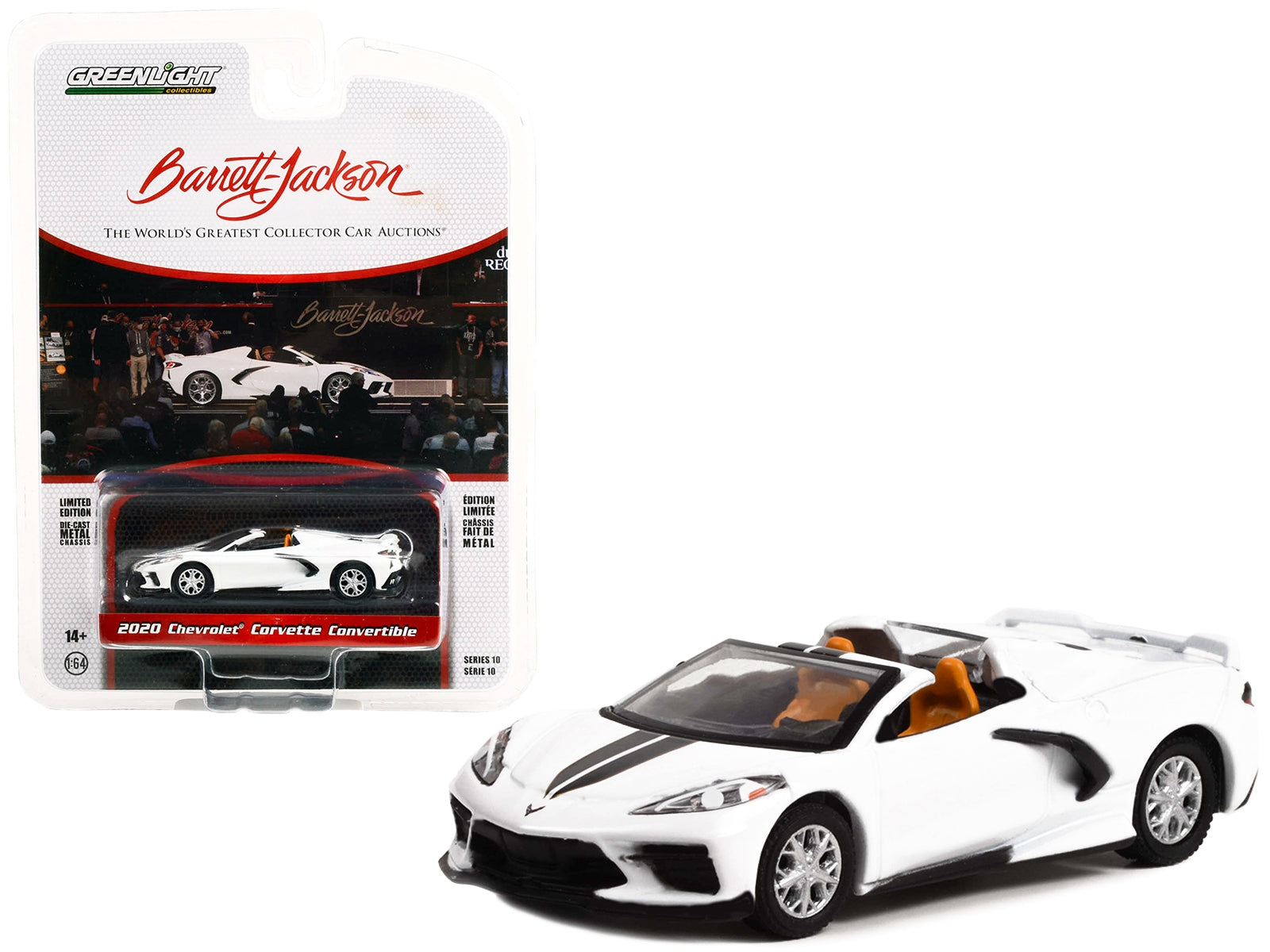 2020 Chevrolet Corvette C8 Stingray Convertible Arctic White with Black Stripes (Lot #1275) Barrett-Jackson 'Scottsdale Edition' Series 10 1/64 Diecast Model Car by Greenlight Greenlight