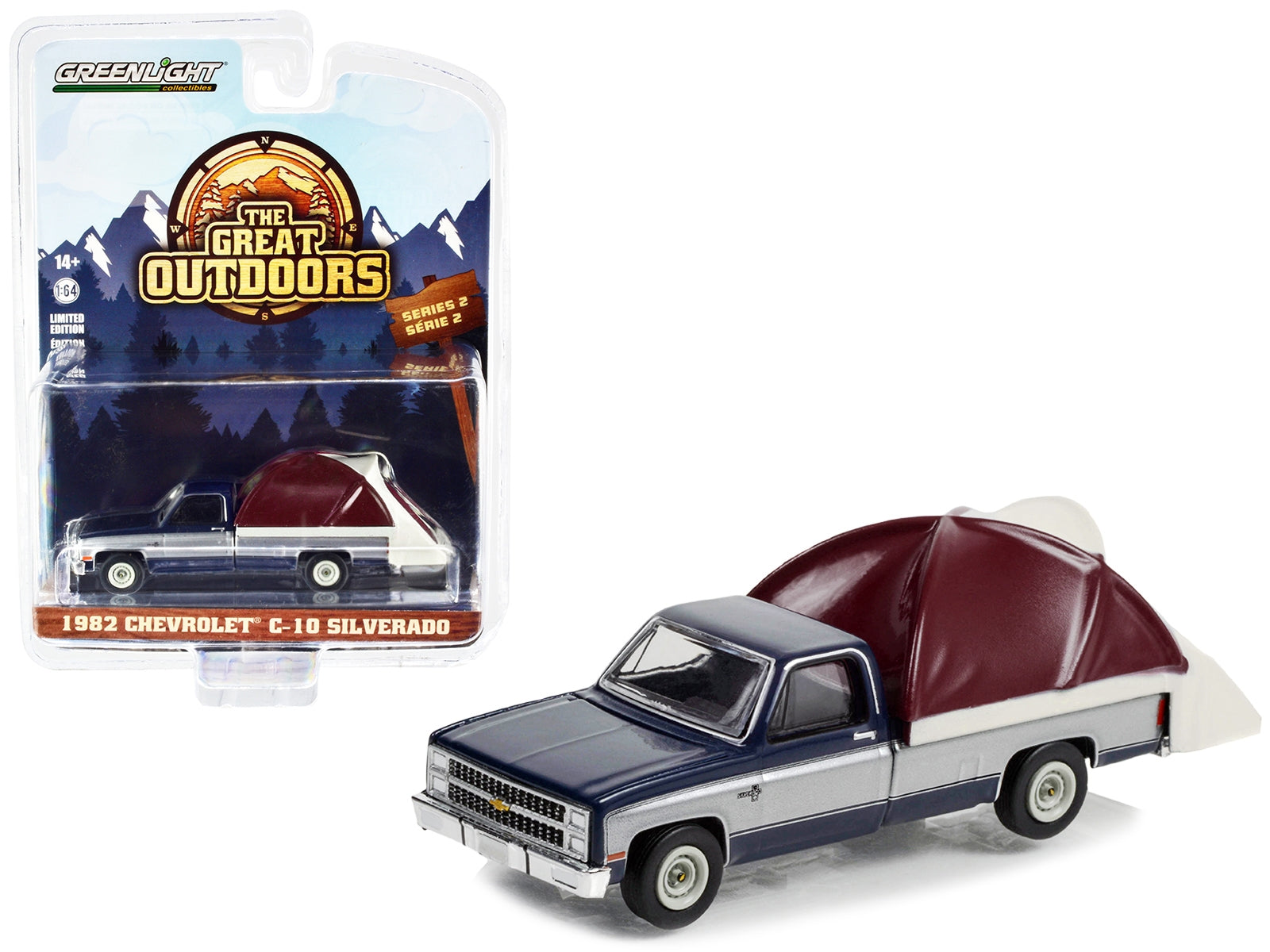 1982 Chevrolet C-10 Silverado Pickup Truck Blue and Silver with Modern Truck Bed Tent "The Great Outdoors" Series 2 1/64 Diecast Model Car by Greenlight Greenlight