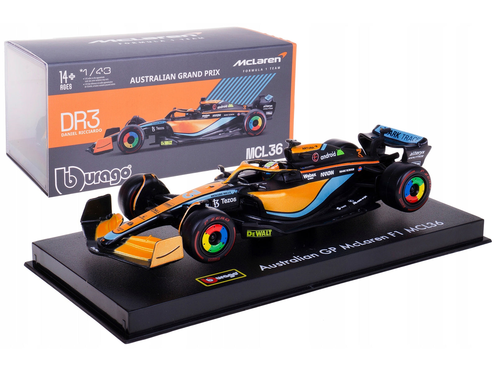 McLaren MCL36 #3 Daniel Ricciardo Formula One F1 "Australian GP" (2022) with Display Case 1/43 Diecast Model Car by Bburago Bburago