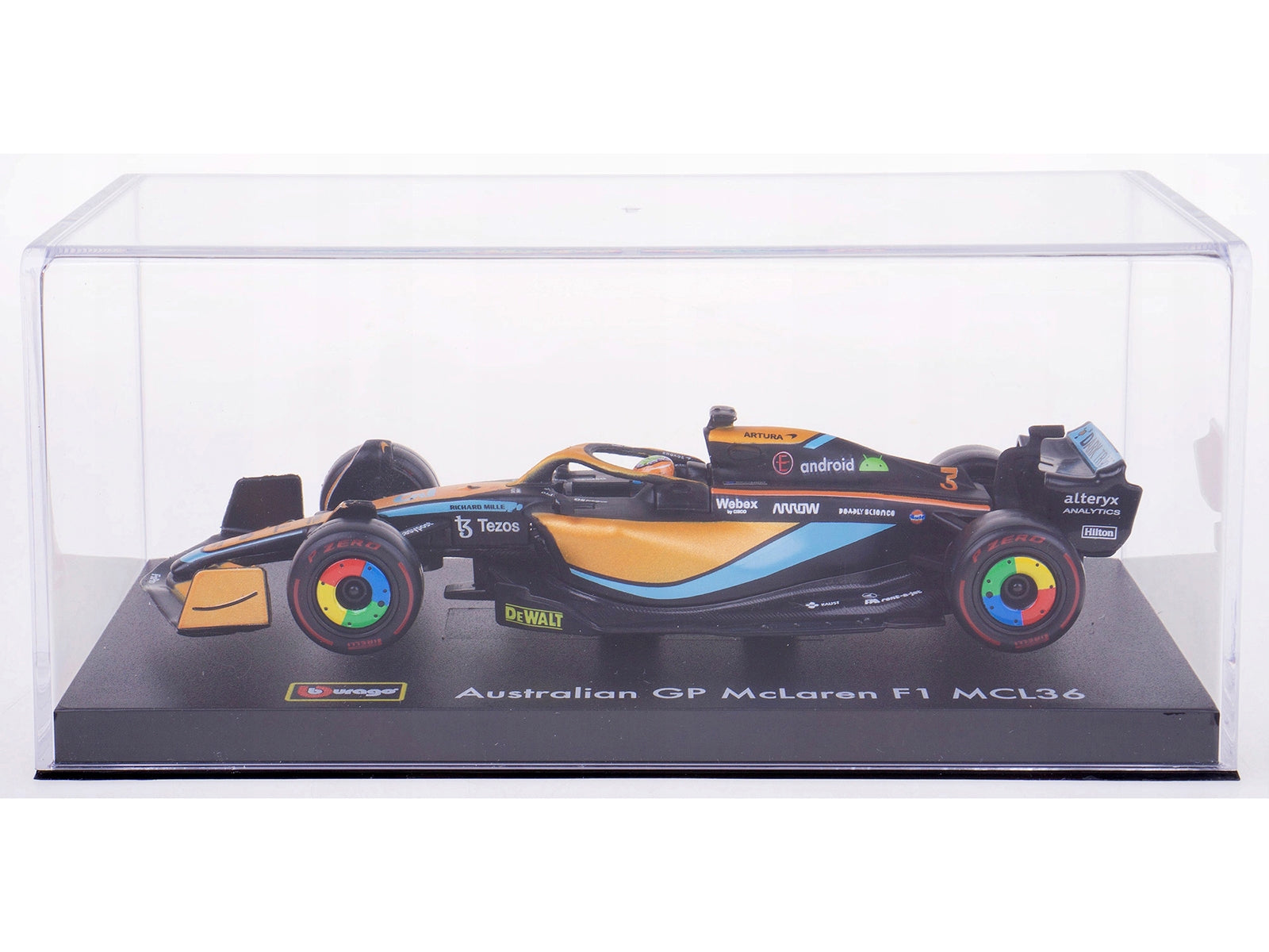 McLaren MCL36 #3 Daniel Ricciardo Formula One F1 "Australian GP" (2022) with Display Case 1/43 Diecast Model Car by Bburago Bburago