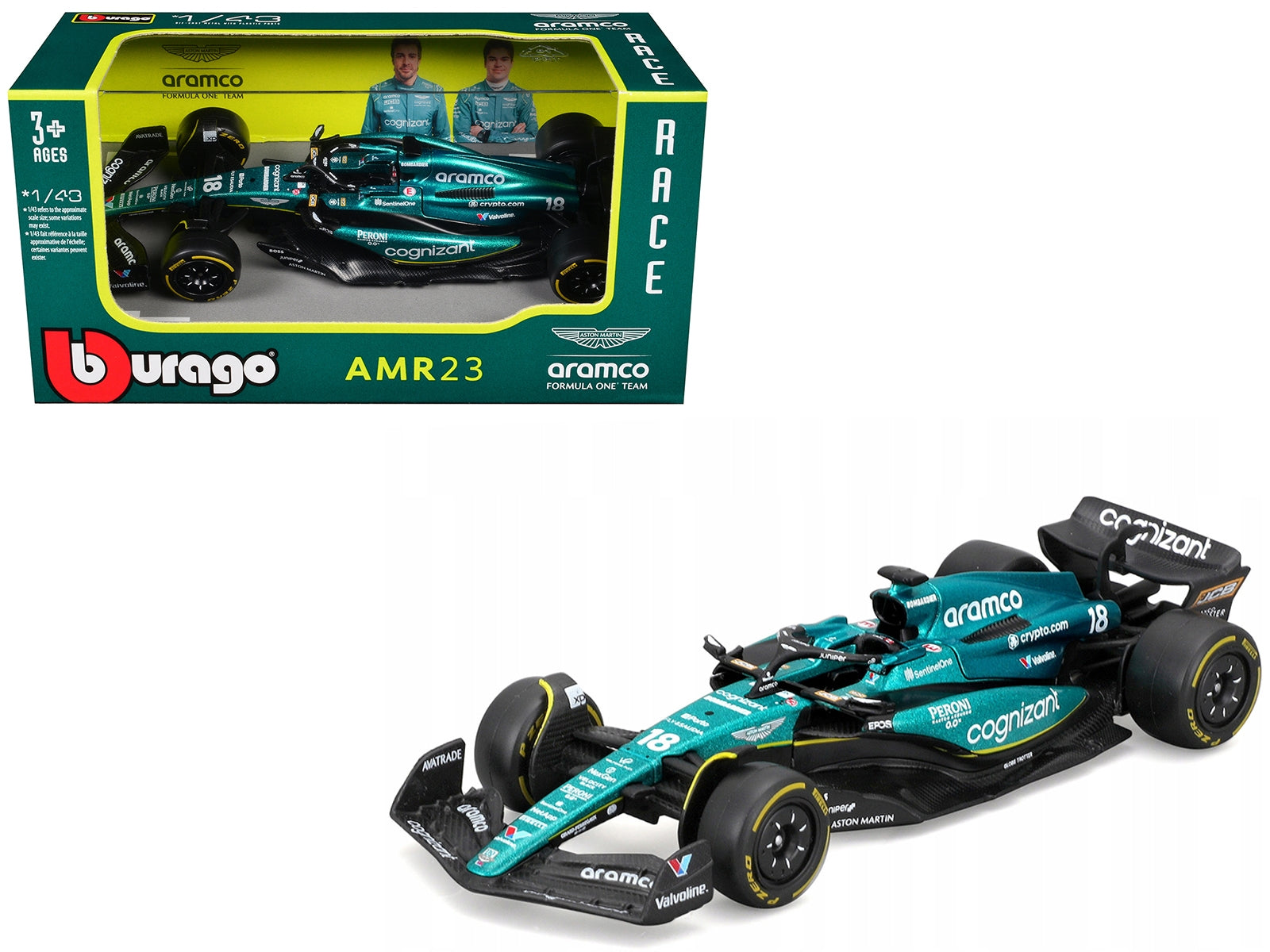 Aston Martin AMR23 #18 Lance Stroll "Cognizant Aramco F1 Team" Formula One F1 World Championship (2023) "Race" Series 1/43 Diecast Model Car by Bburago Bburago