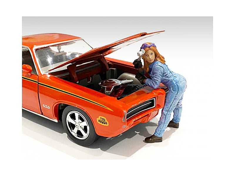 Retro Female Mechanic I Figurine for 1/18 Scale Models by American Diorama American Diorama