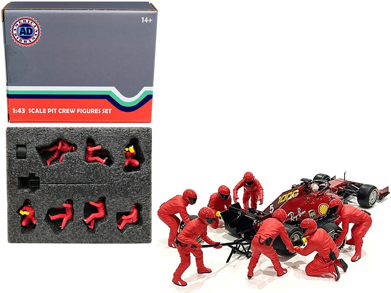 Formula One F1 Pit Crew 7 Figurine Set Team Red Release II for 1/43 Scale Models by American Diorama American Diorama