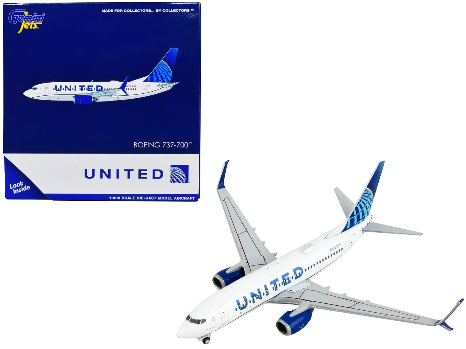 Boeing 737-700 Commercial Aircraft "United Airlines" White with Blue 1/400 Diecast Model Airplane by GeminiJets GeminiJets