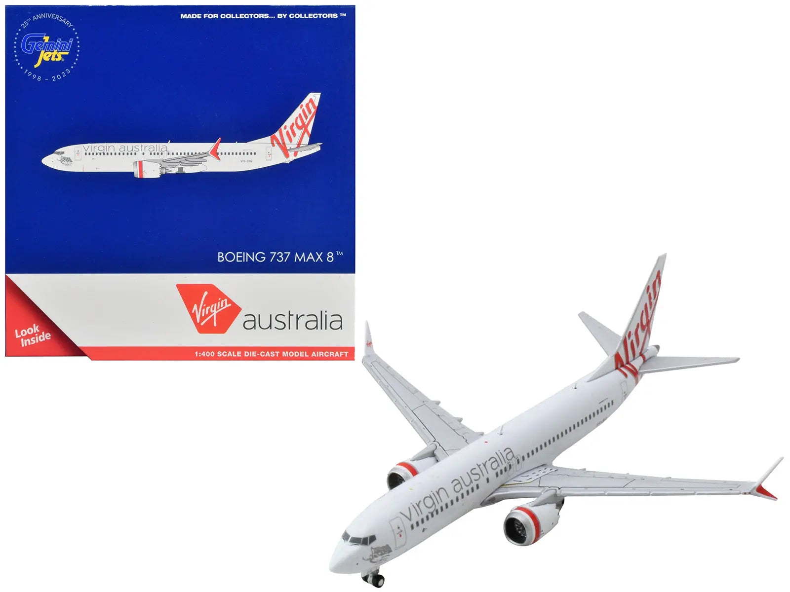 Boeing 737 MAX 8 Commercial Aircraft "Virgin Australia" White with Red Tail Graphics 1/400 Diecast Model Airplane by GeminiJets GeminiJets