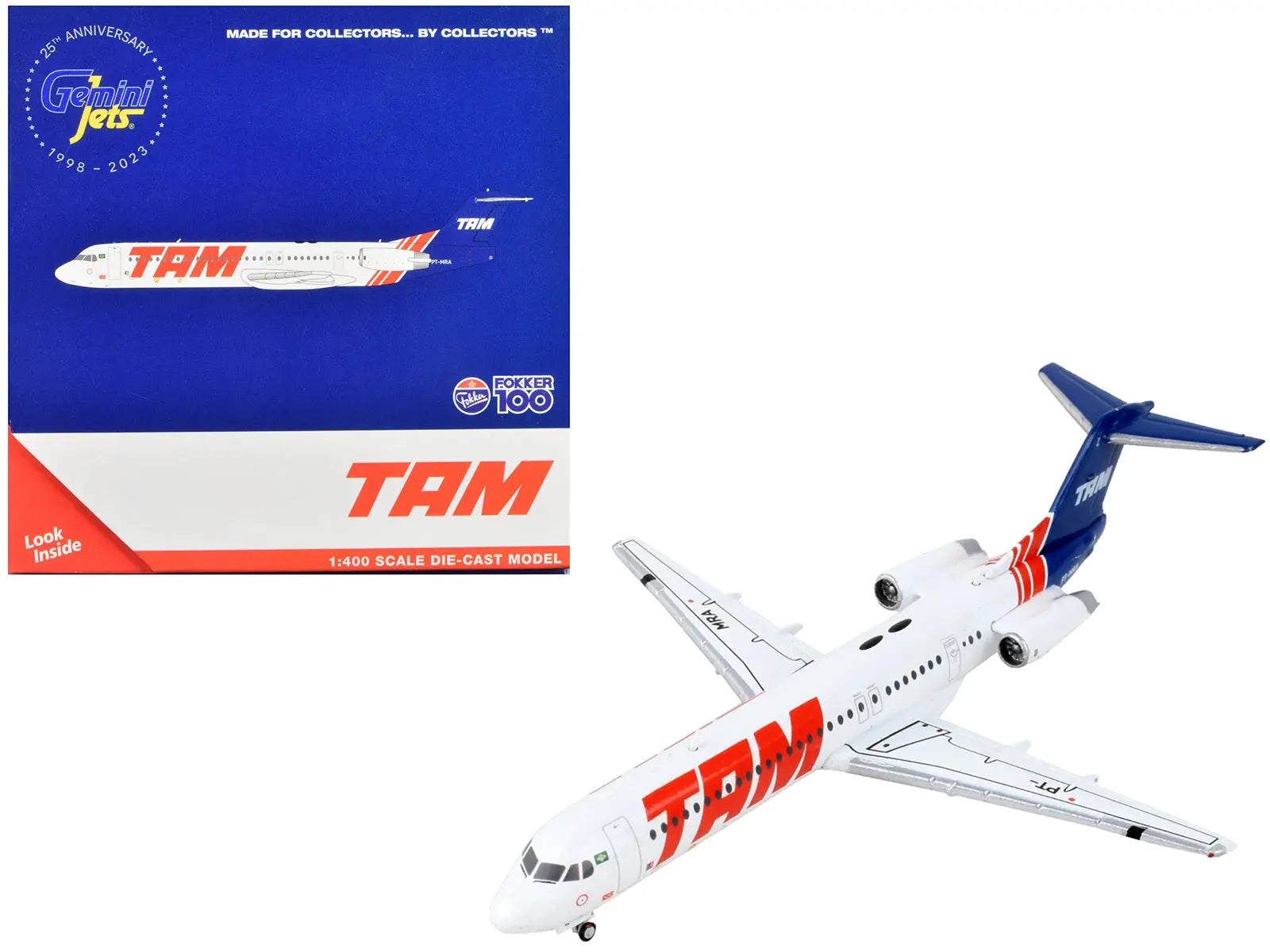 Fokker F100 Commercial Aircraft "TAM Linhas Aereas" White with Blue Tail 1/400 Diecast Model Airplane by GeminiJets GeminiJets