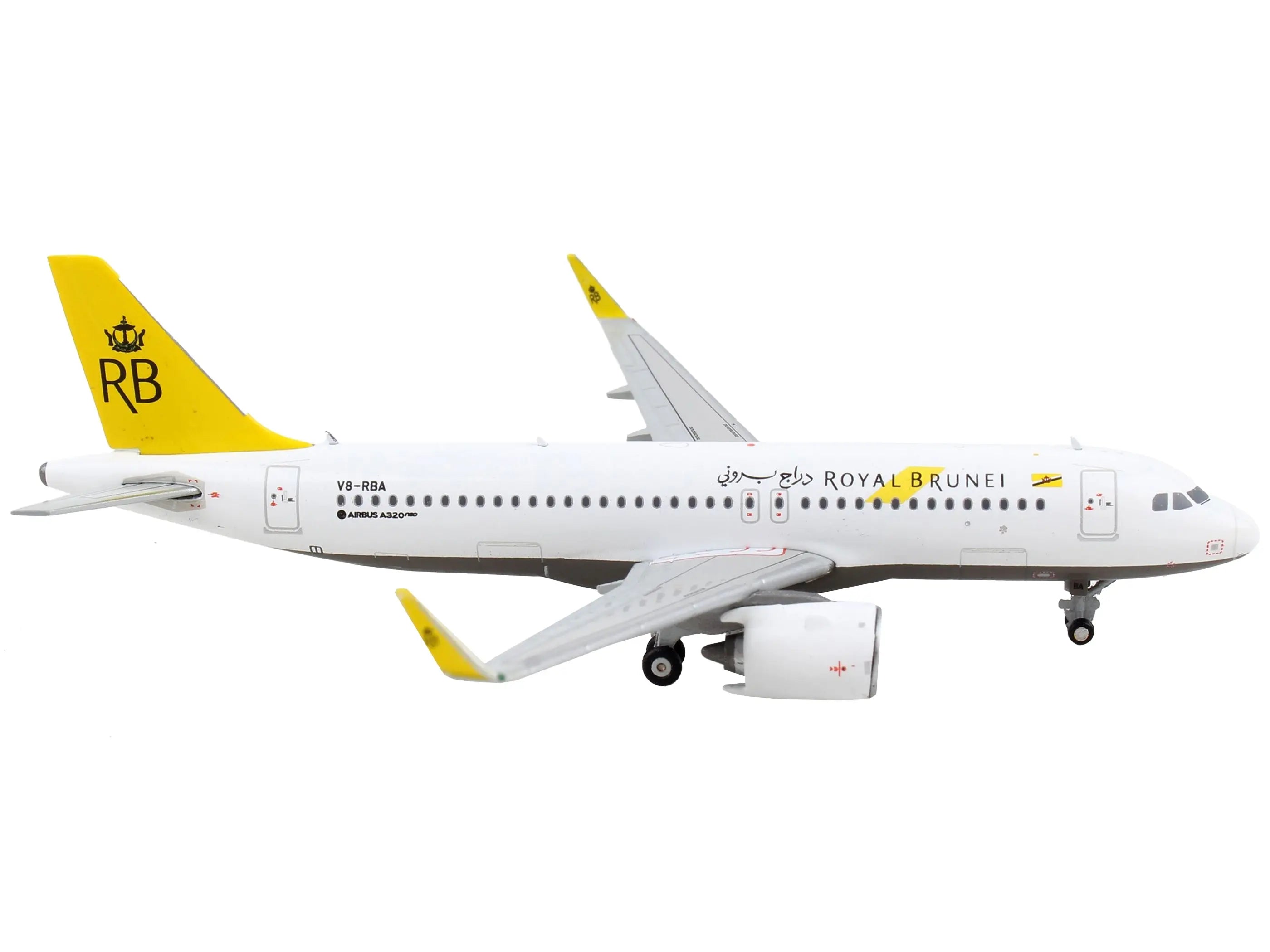 Airbus A320neo Commercial Aircraft "Royal Brunei Airlines" White with Yellow Tail 1/400 Diecast Model Airplane by GeminiJets GeminiJets