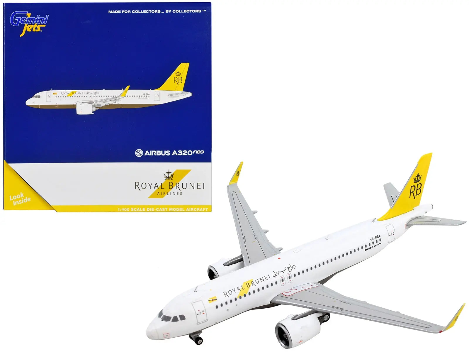 Airbus A320neo Commercial Aircraft "Royal Brunei Airlines" White with Yellow Tail 1/400 Diecast Model Airplane by GeminiJets GeminiJets