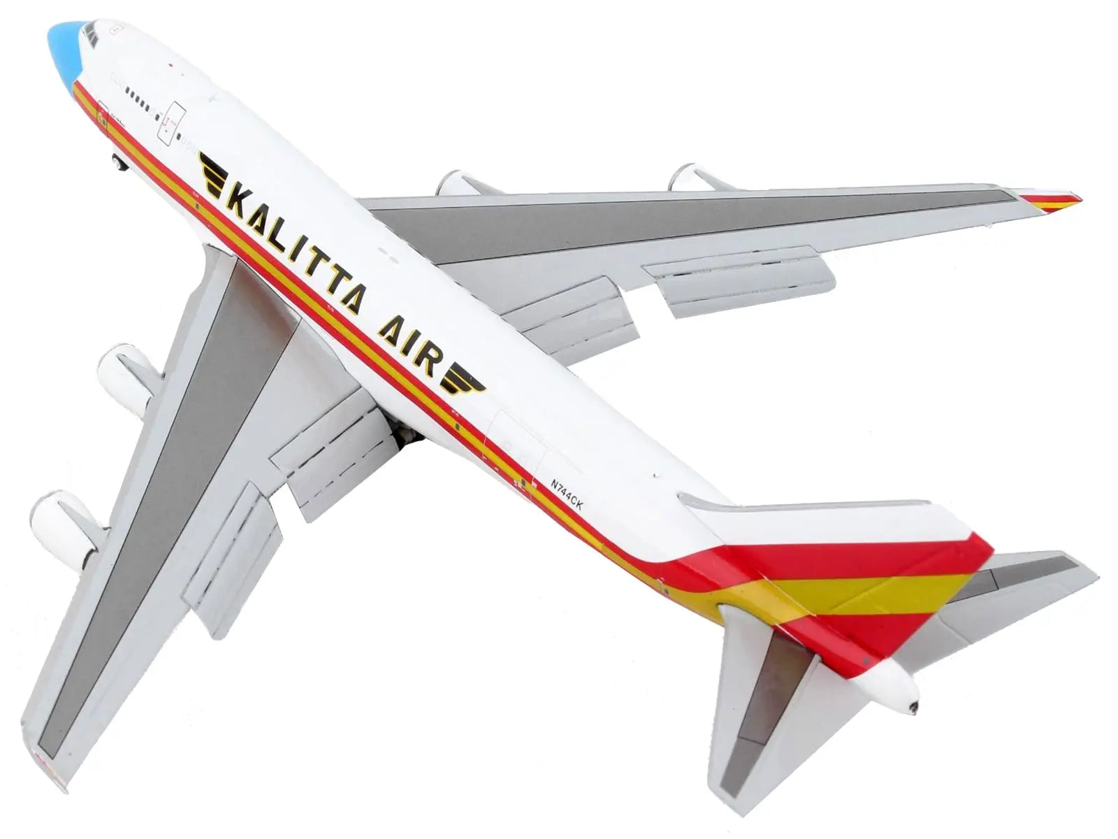 Boeing 747-400F Commercial Aircraft with Flaps Down "Kalitta Air" White with Stripes "Mask" Livery 1/400 Diecast Model Airplane by GeminiJets GeminiJets