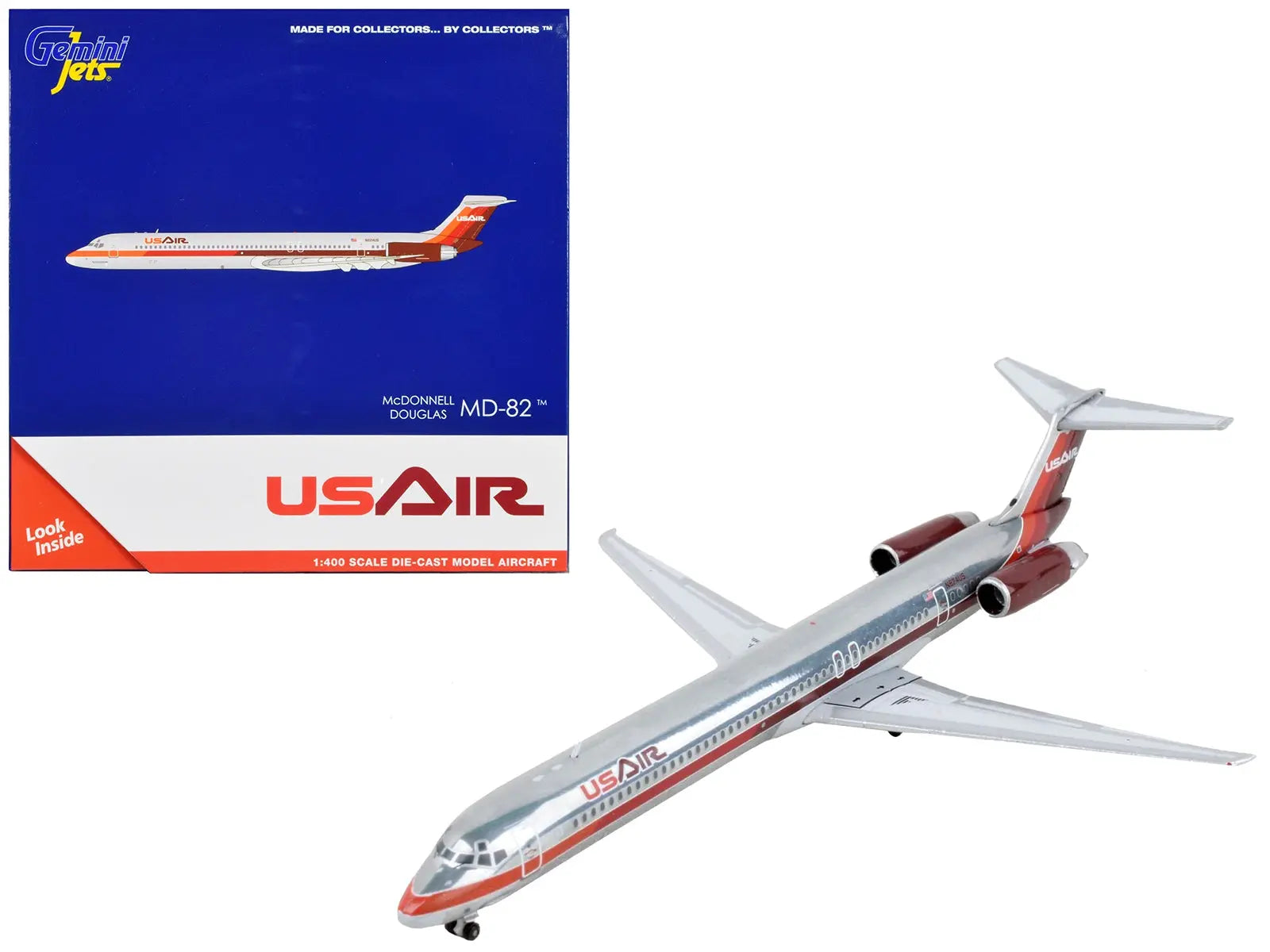 McDonnell Douglas MD-82 Commercial Aircraft "USAir" Silver with Red Tail 1/400 Diecast Model Airplane by GeminiJets GeminiJets