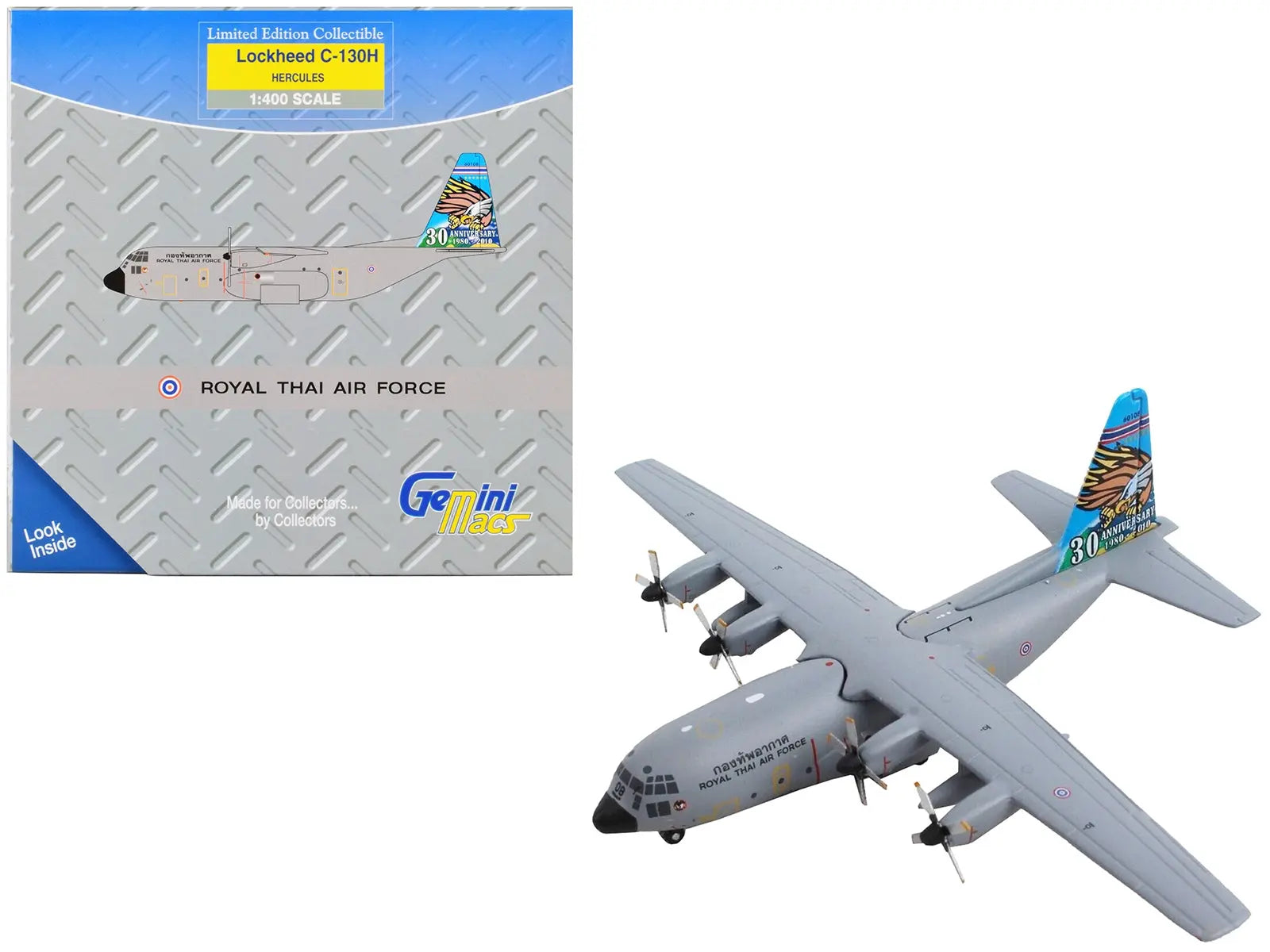 Lockheed C-130H Hercules Transport Aircraft "Royal Thai Air Force (RTAF)-30th Anniversary" Gray "Gemini Macs" Series 1/400 Diecast Model Airplane by GeminiJets GeminiJets