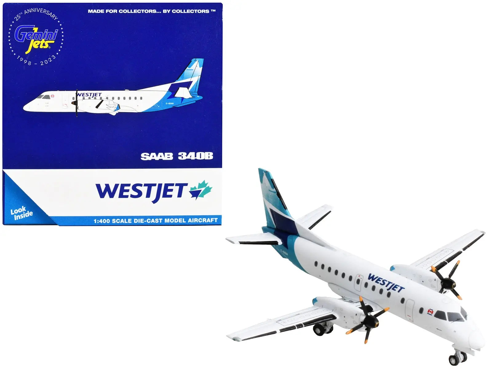 Saab 340B Commercial Aircraft "WestJet Airlines" White with Blue Tail 1/400 Diecast Model Airplane by GeminiJets GeminiJets