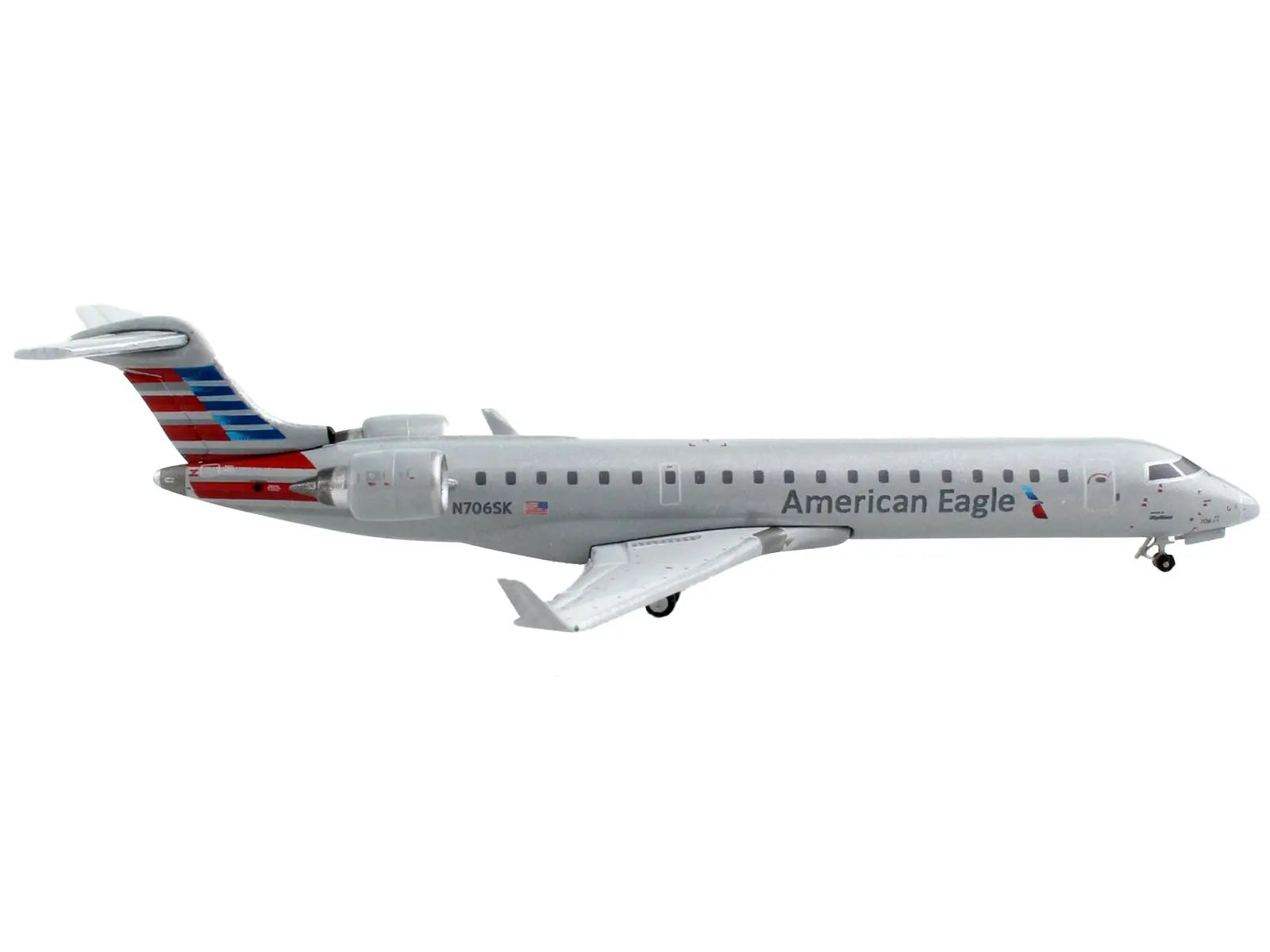 Bombardier CRJ700 Commercial Aircraft "American Airlines - American Eagle" Silver with Striped Tail 1/400 Diecast Model Airplane by GeminiJets GeminiJets