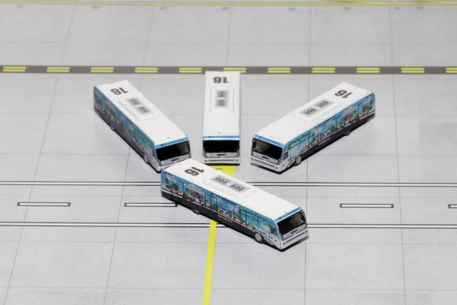 Cobus 3000 Passenger Bus White and Blue with Graphics "US Airways Shuttle Bus - Greener Transit" 4 Piece Set 1/400 Diecast Models by GeminiJets GeminiJets