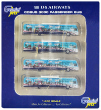 Load image into Gallery viewer, Cobus 3000 Passenger Bus White and Blue with Graphics &quot;US Airways Shuttle Bus - Greener Transit&quot; 4 Piece Set 1/400 Diecast Models by GeminiJets GeminiJets
