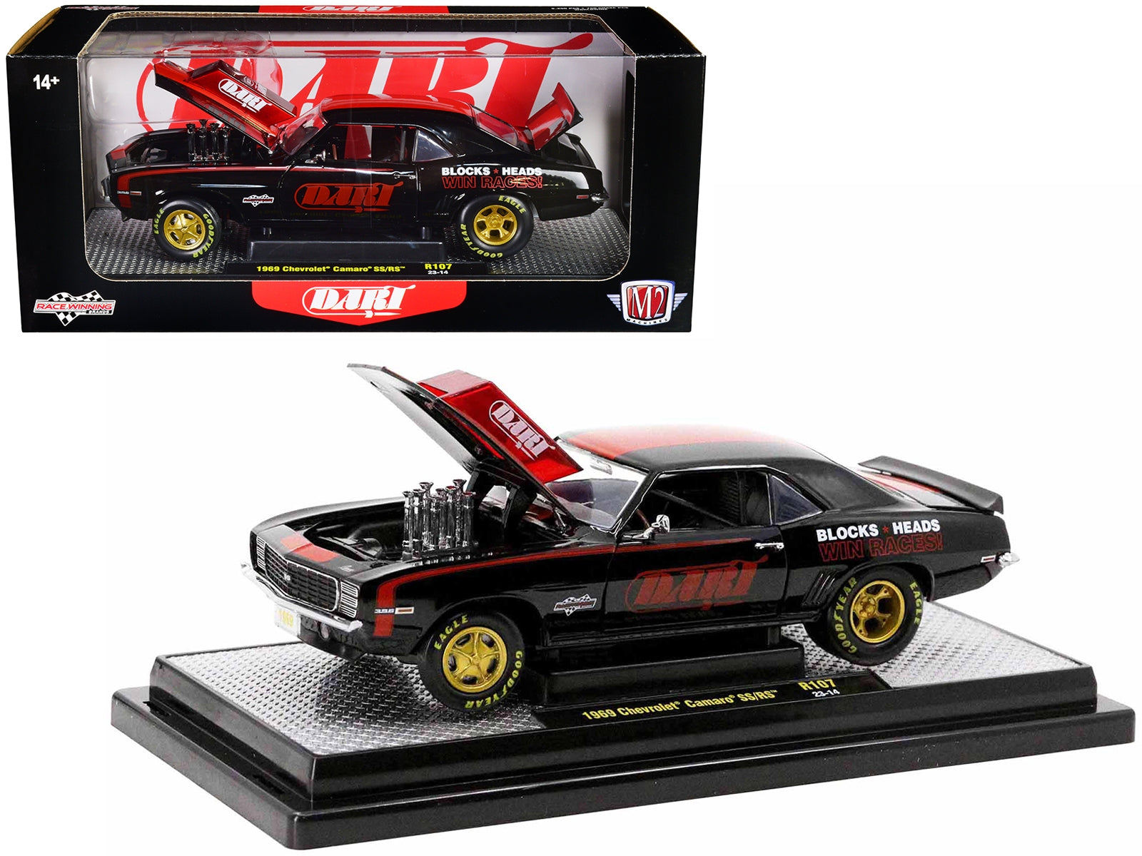 1969 Chevrolet Camaro SS 396 Black with Bright Red Stripes "Dart Machinery" Limited Edition to 5250 pieces Worldwide 1/24 Diecast Model Car by M2 Machines M2