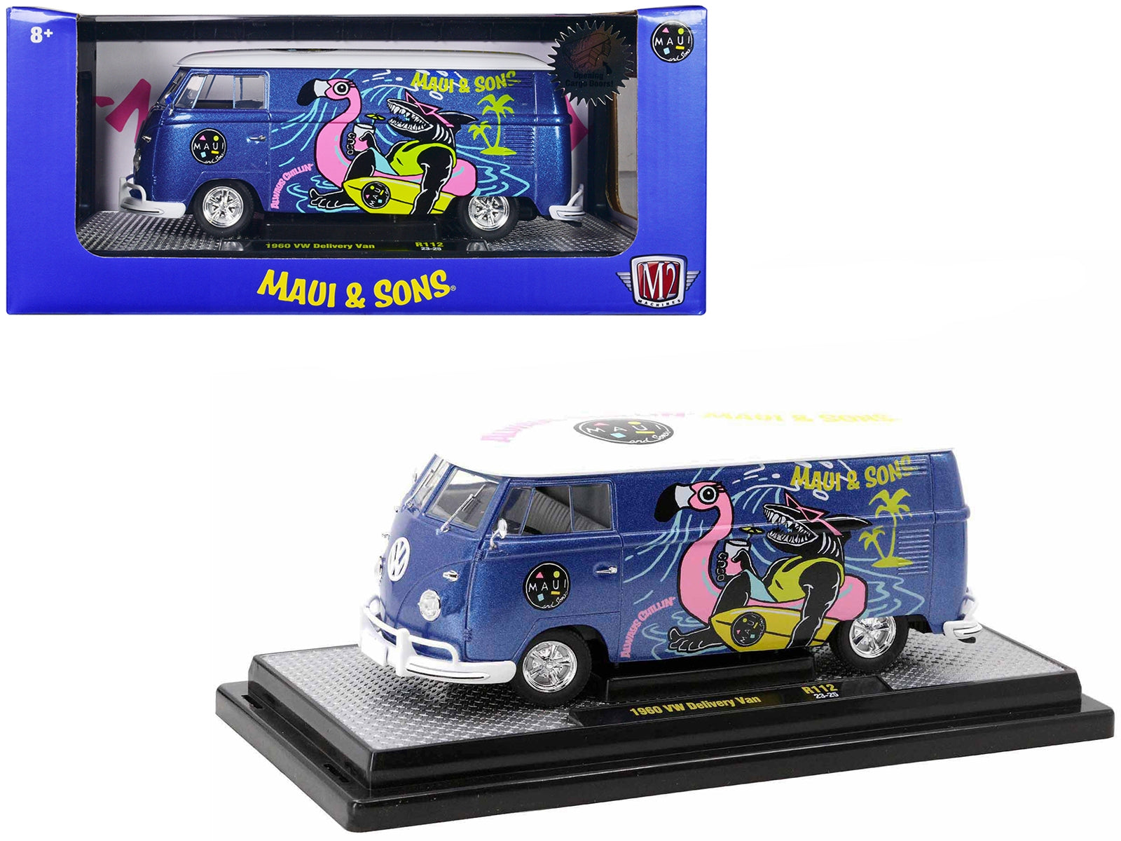 1960 Volkswagen Delivery Van Blue Metallic with White Top "Maui and Sons" Limited Edition to 6550 pieces Worldwide 1/24 Diecast Model Car by M2 Machines M2