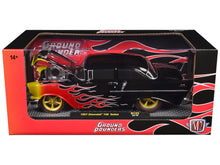 Load image into Gallery viewer, 1957 Chevrolet 150 Sedan Black with Flames Graphics Limited Edition to 4250 pieces Worldwide 1/24 Diecast Model Car by M2 Machines M2
