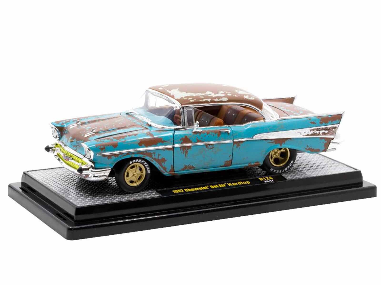 1957 Chevrolet Bel Air Hardtop Blue (Rusted) with Brown Top Limited Edition to 6650 pieces Worldwide 1/24 Diecast Model Car by M2 Machines M2