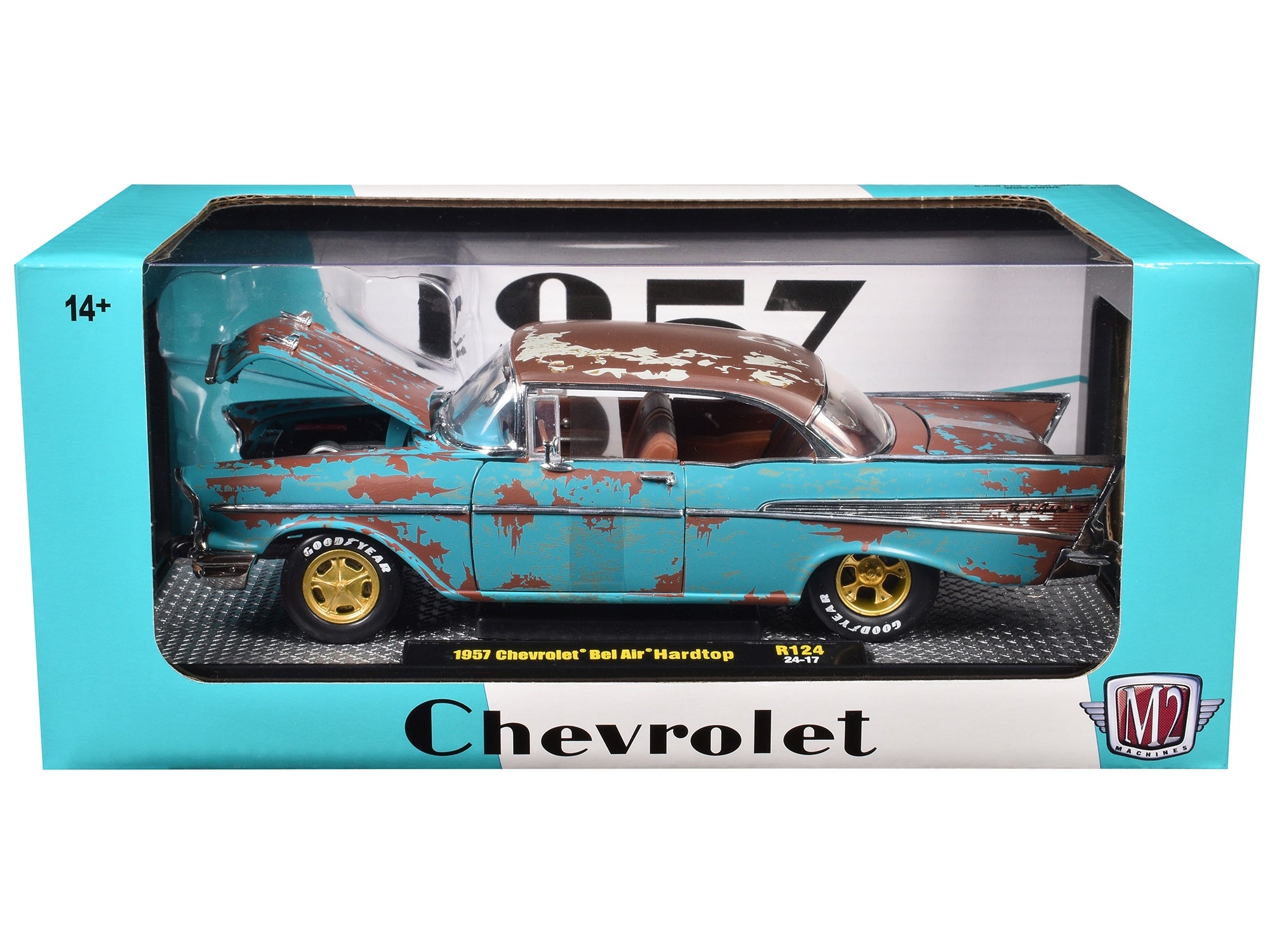 1957 Chevrolet Bel Air Hardtop Blue (Rusted) with Brown Top Limited Edition to 6650 pieces Worldwide 1/24 Diecast Model Car by M2 Machines M2