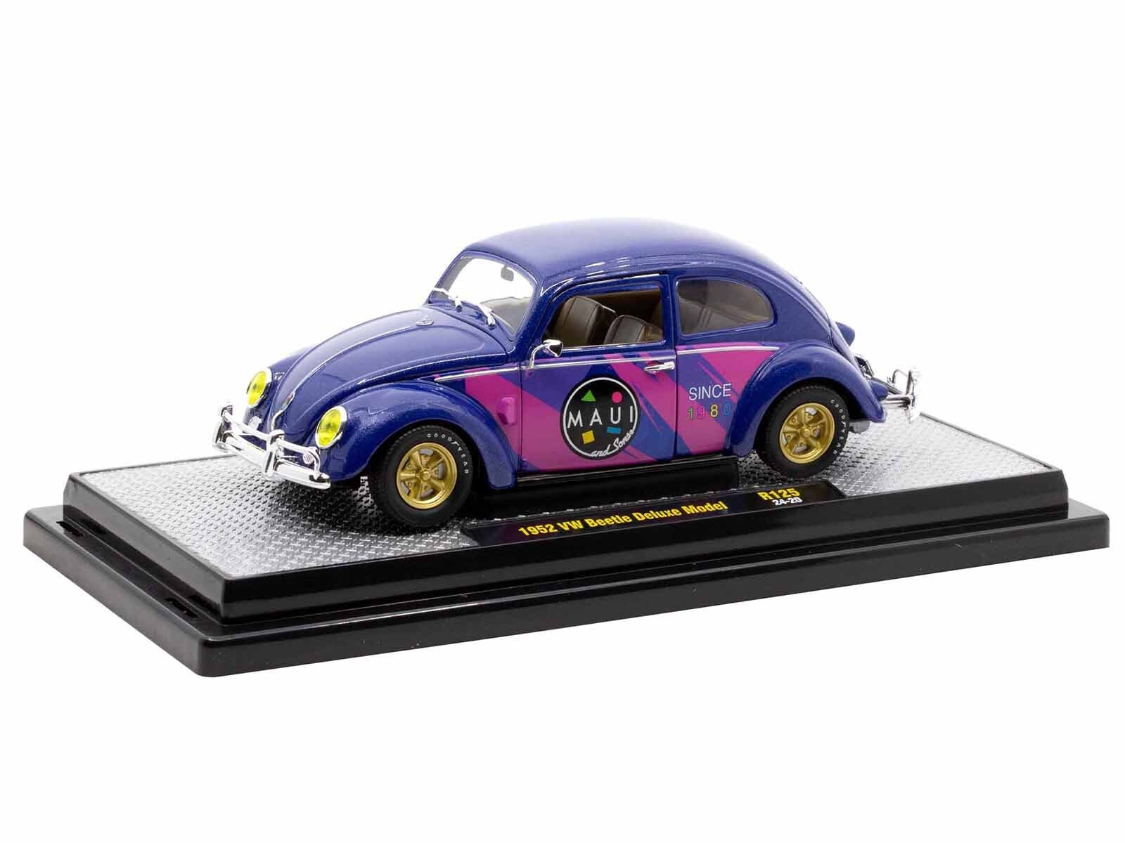 1952 Volkswagen Beetle Deluxe Model "Maui & Sons" Purple Metallic with Graphics Limited Edition to 6650 pieces Worldwide 1/24 Diecast Model Car by M2 Machines M2