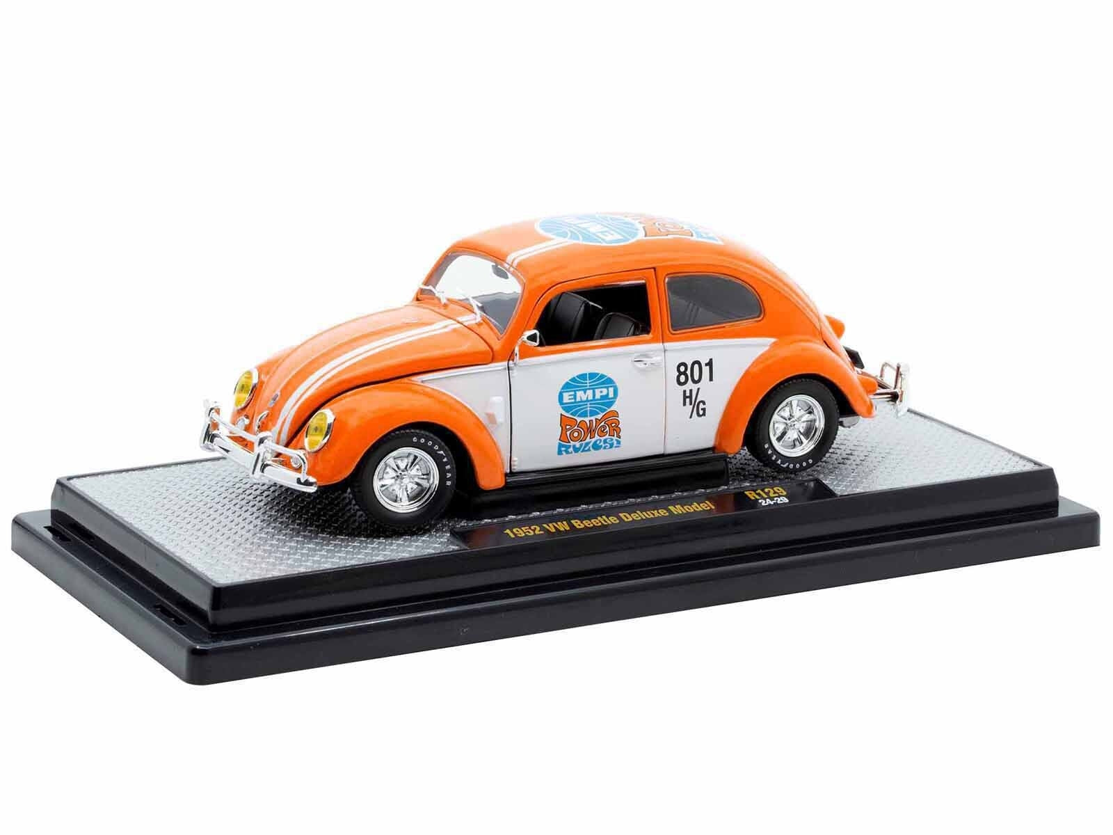 1952 Volkswagen Beetle Deluxe Model "EMPI Power Rules" Orange and White with Graphics Limited Edition to 6650 pieces Worldwide 1/24 Diecast Model Car by M2 Machines M2