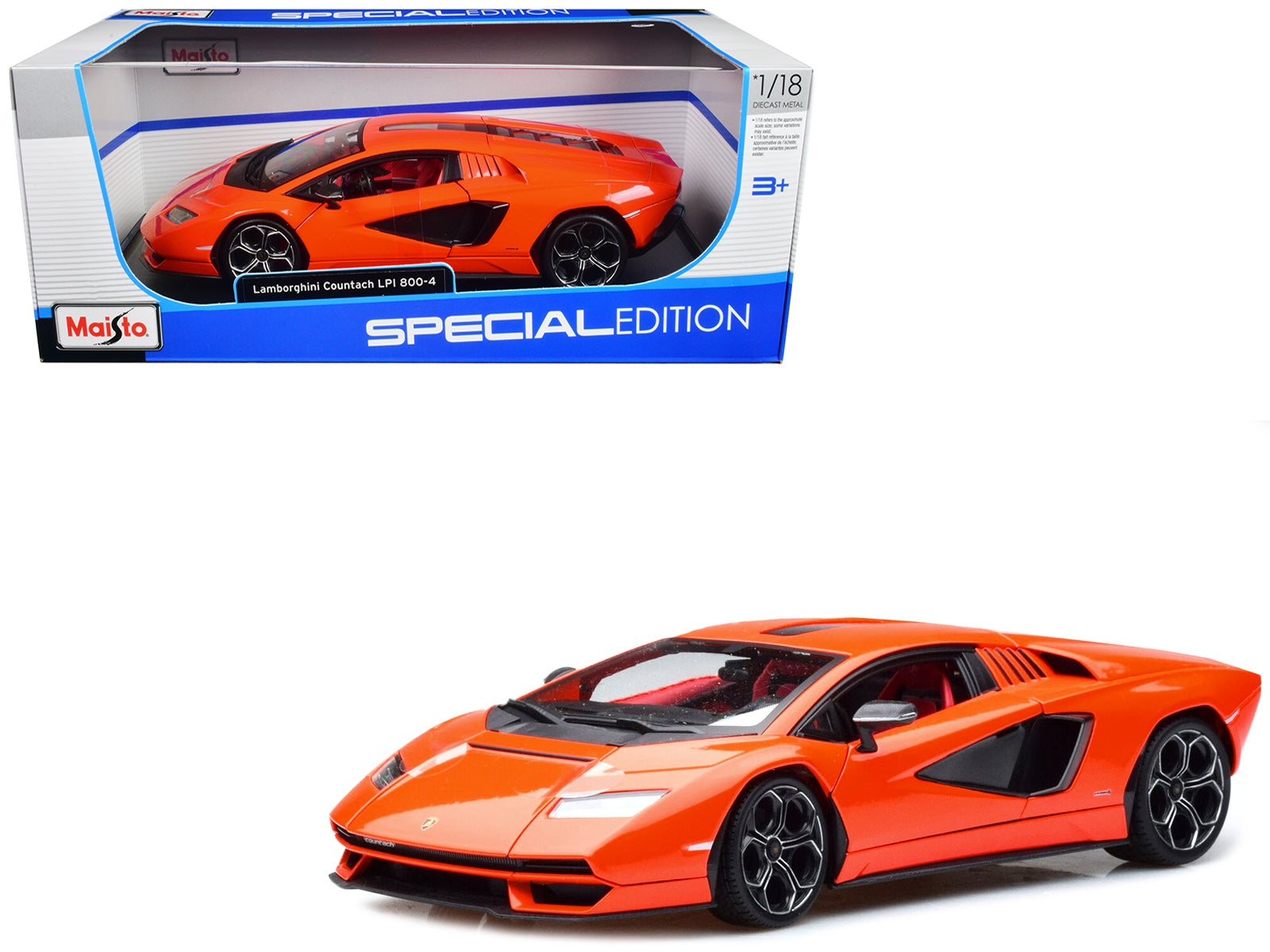 Lamborghini Countach LPI 800-4 Orange with Red Interior "Special Edition" 1/18 Diecast Model Car by Maisto Maisto