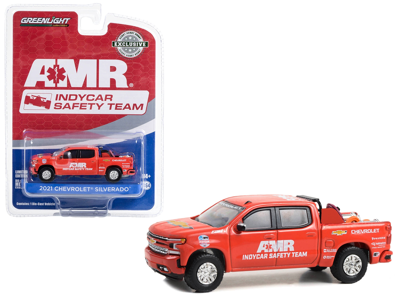 2021 Chevrolet Silverado Pickup Truck Red "2021 NTT IndyCar Series AMR IndyCar Safety Team" with Safety Equipment in Truck Bed "Hobby Exclusive" Series 1/64 Diecast Model by Greenlight Greenlight