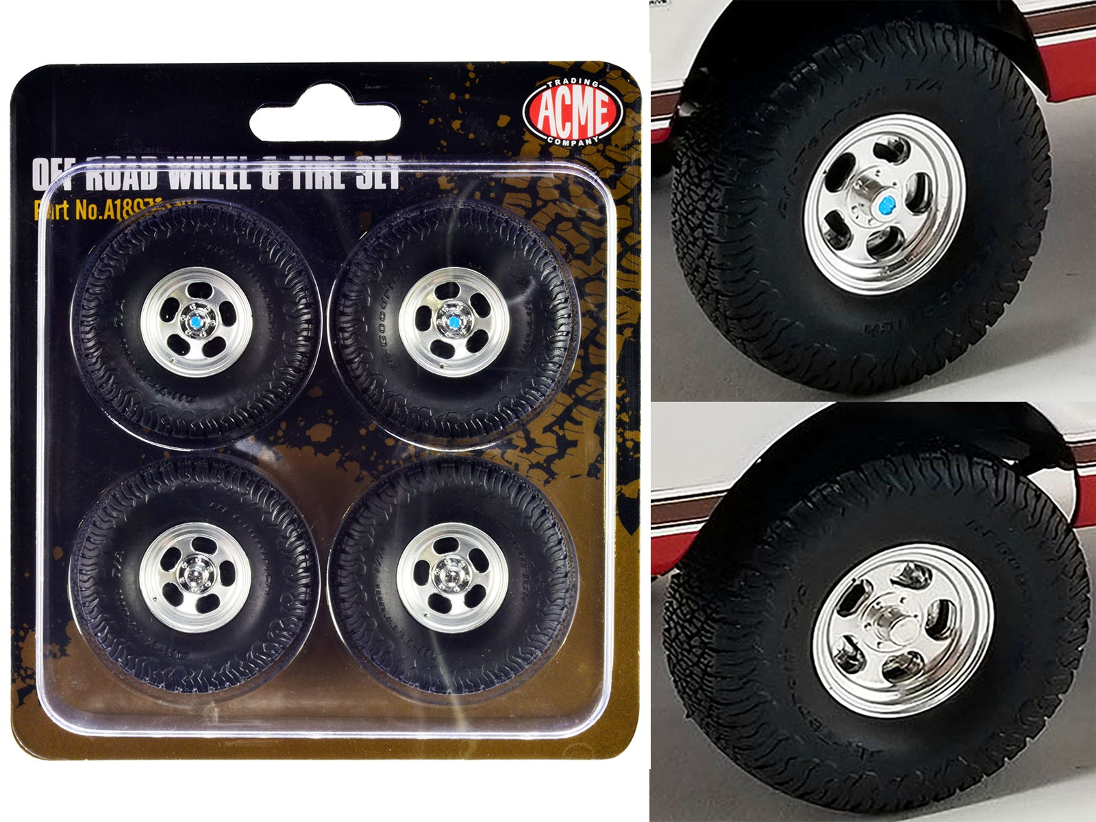 Off Road Wheels and Tires Set of 4 pieces from "1972 Chevrolet K-10 4x4" for 1/18 Scale Models by ACME Acme