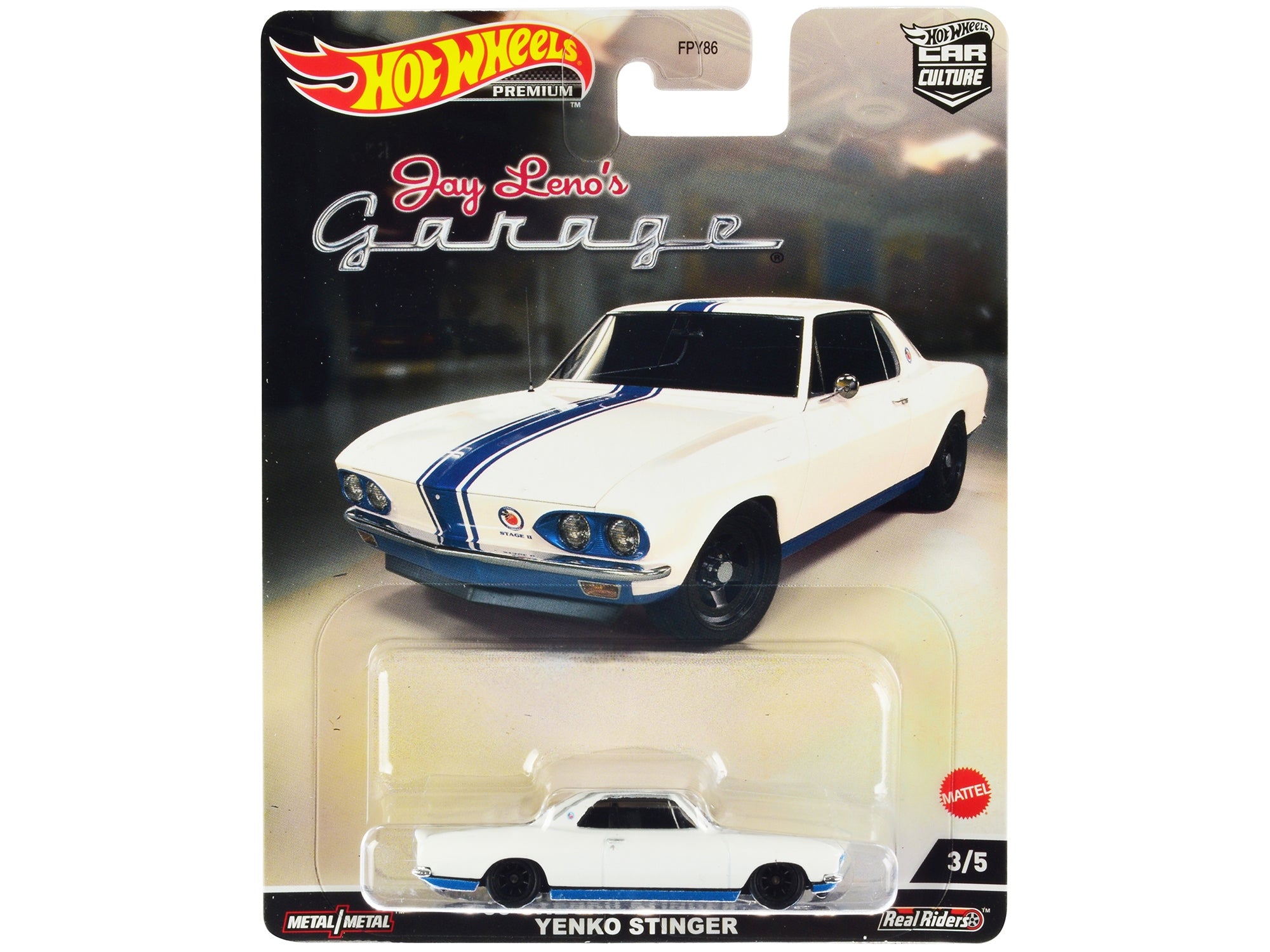 1966 Chevrolet Corvair Yenko Stinger White with Blue Stripes "Jay Leno's Garage" Diecast Model Car by Hot Wheels Hotwheels