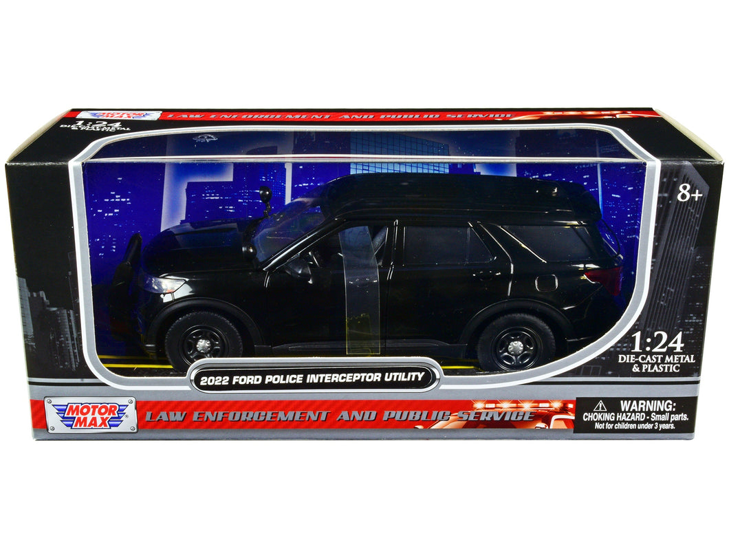 2022 Ford Police Interceptor Utility Unmarked Slick-Top Black 1/24 Diecast Model Car by Motormax Motormax