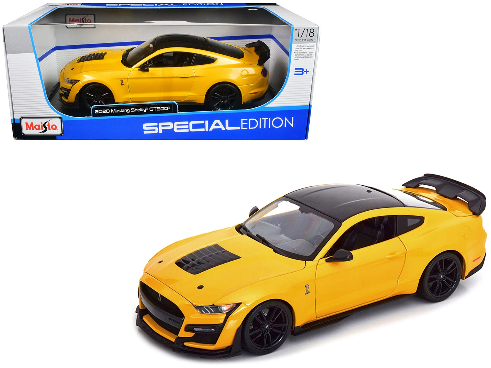 2020 Ford Mustang Shelby GT500 Yellow with Black Top "Special Edition" 1/18 Diecast Model Car by Maisto Maisto