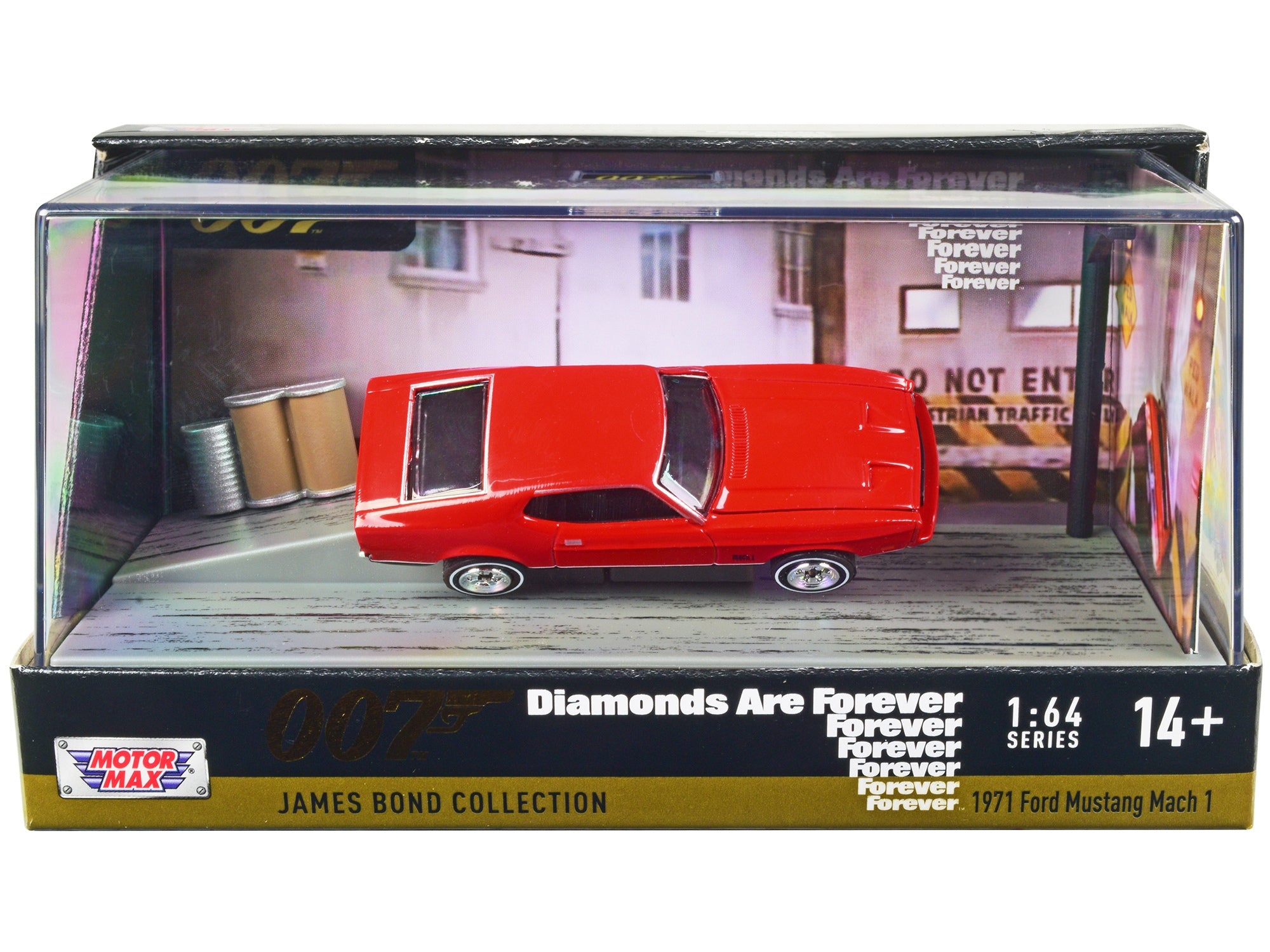 1971 Ford Mustang Mach 1 Red James Bond 007 "Diamonds are Forever" (1971) Movie with Display 1/64 Diecast Model Car by Motormax Motormax