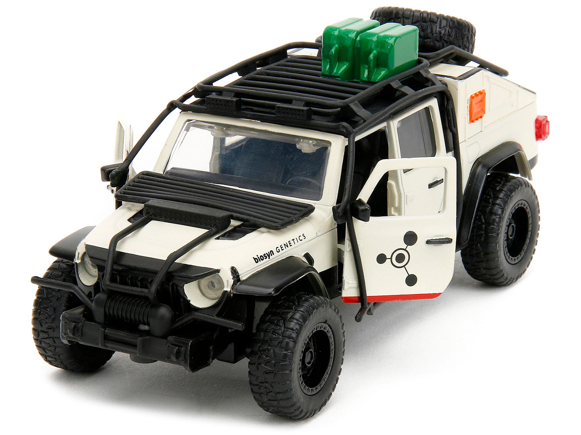 Jeep Gladiator Pickup Truck with Equipment Shell Beige with Graphics "Biosyn Genetics" "Jurassic World Dominion" (2022) Movie "Hollywood Rides" Series 1/32 Diecast Model Car by Jada Jada