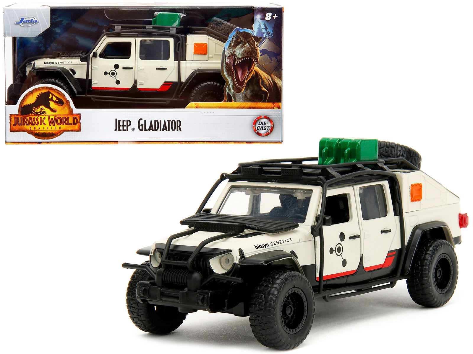 Jeep Gladiator Pickup Truck with Equipment Shell Beige with Graphics "Biosyn Genetics" "Jurassic World Dominion" (2022) Movie "Hollywood Rides" Series 1/32 Diecast Model Car by Jada Jada