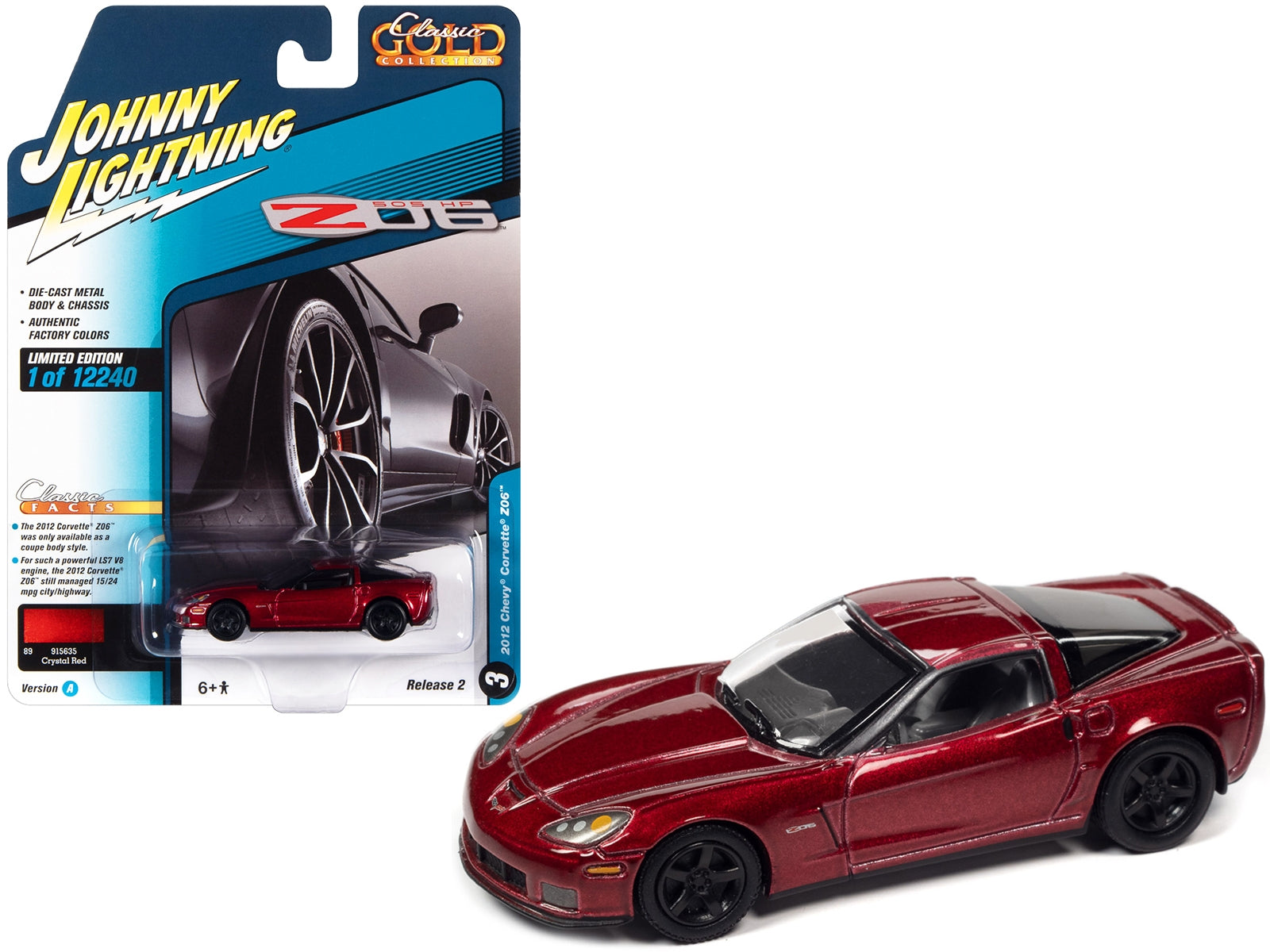 2012 Chevrolet Corvette Z06 Crystal Red Metallic "Classic Gold Collection" Series Limited Edition to 12240 pieces Worldwide 1/64 Diecast Model Car by Johnny Lightning Johnny Lightning