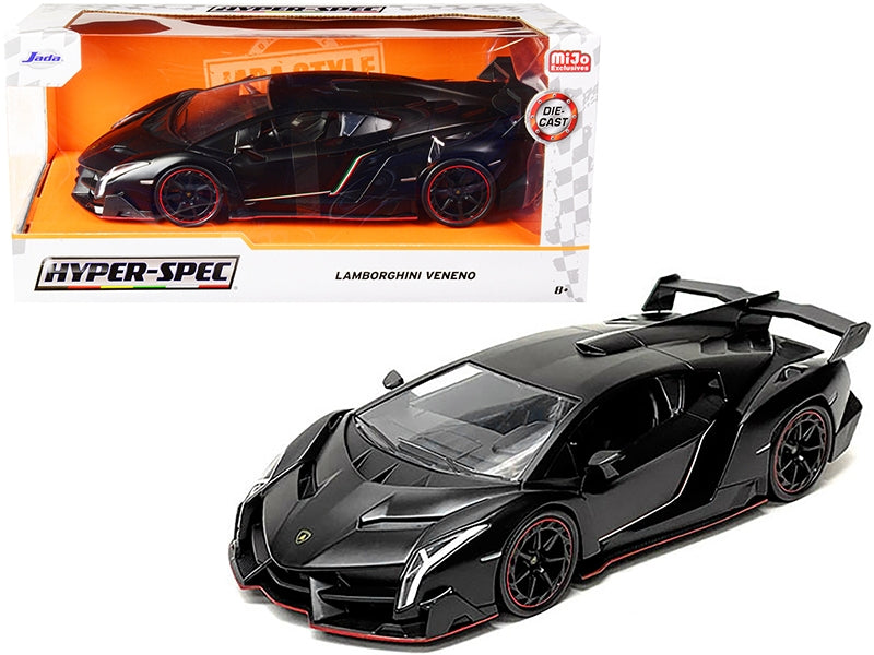 Lamborghini Veneno Matt Black "Hyper-Spec" Series 1/24 Diecast Model Car by Jada Jada