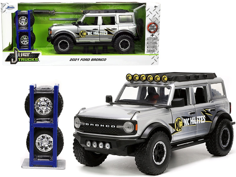 2021 Ford Bronco Gray Metallic "KC HiLiTES" with Extra Wheels "Just Trucks" Series 1/24 Diecast Model Car by Jada Jada