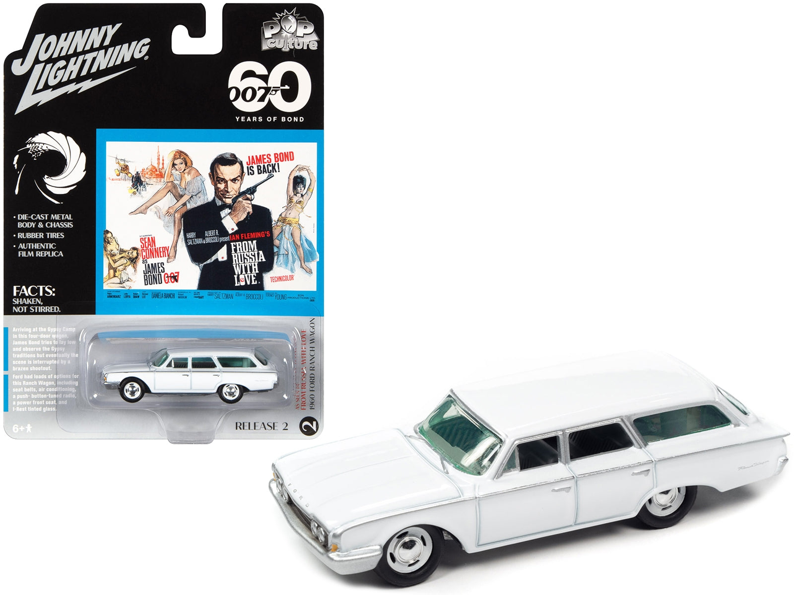 1960 Ford Ranch Wagon White 007 James Bond "From Russia With Love" (1963) Movie "Pop Culture" 2022 Release 2 1/64 Diecast Model Car by Johnny Lightning Johnny Lightning