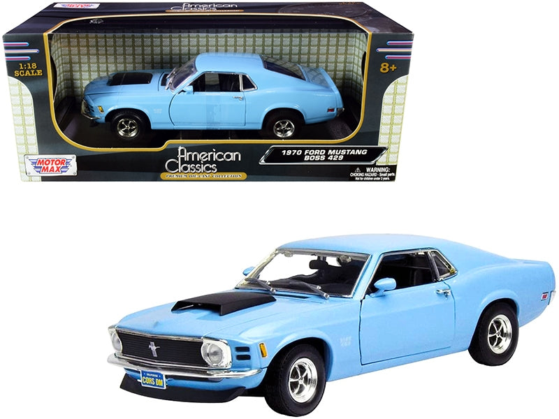 1970 Ford Mustang Boss 429 Light Blue 1/18 Diecast Model Car by Motormax Motormax