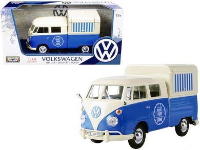 Volkswagen Type 2 (T1) Pickup Food Truck Cream and Blue 1/24 Diecast Model Car by Motormax Motormax