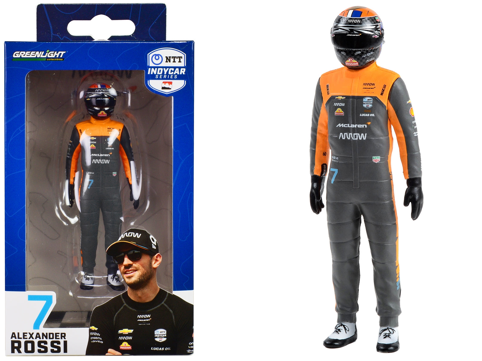 "NTT IndyCar Series" #7 Alexander Rossi Driver Figure "McLaren - Arrow McLaren" for 1/18 Scale Models by Greenlight Greenlight